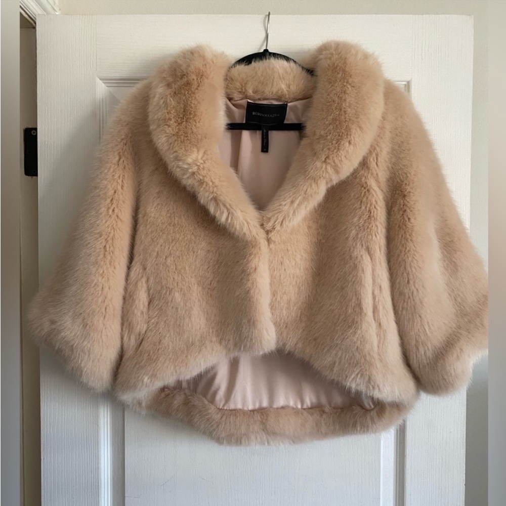 BCBG faux fur cropped jacket